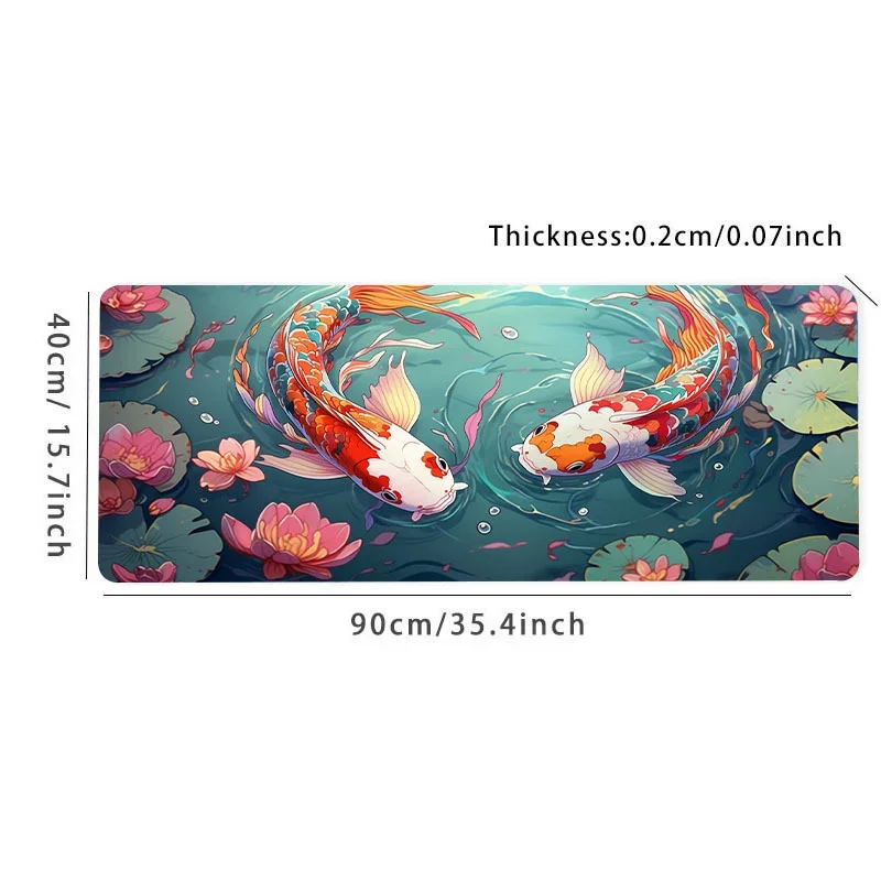 Tappetino per mouse antiscivolo alla carpa cinese per ufficio e giochi - Tappetino per mouse con tastiera HD grande in gomma naturale per comfort e precisione