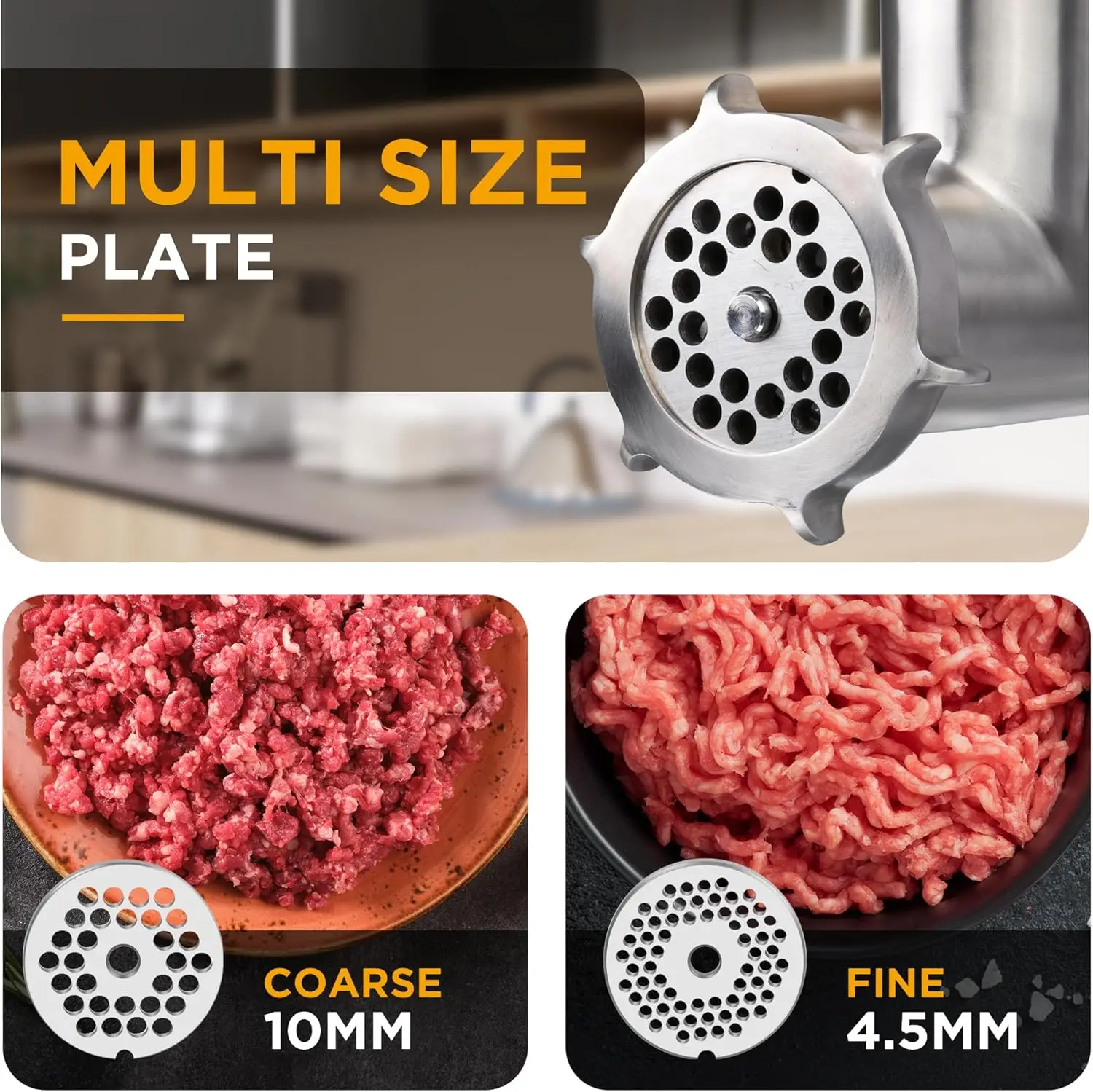 Tritacarne elettrico e salsicce, 1/2 HP 575 W max, tritacarne con lama in acciaio inossidabile e 3 piastre, 2 artigli per carne