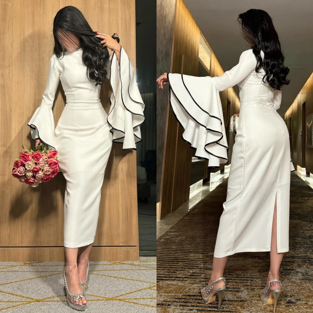 Customized    Saudi Arabia Charmeuse Ruffles Homecoming Sheath Scoop Neck Bespoke Occasion Gown Midi es