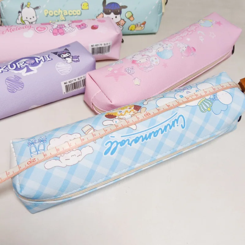 12 pcs/lot Sanrio Kuromi Cinnamoroll Pochacco Pencil Case Cute PU Pencil Box Stationery Pen Bag Stationery School Supplies