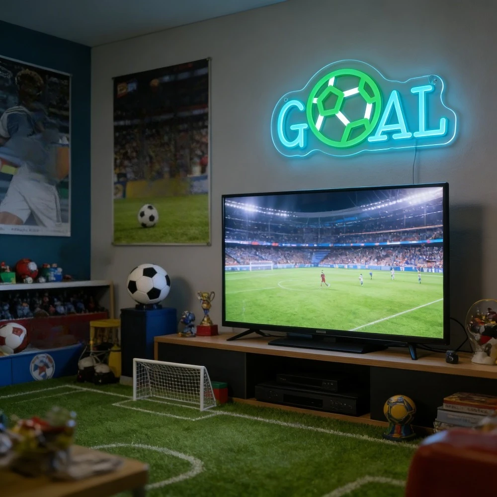 GOAL Football LED Neon Sign for Living Room Bedroom Bar Fan Cave Decor Sports Theme Ambiance Lighting USB Powered  Soccer Gift