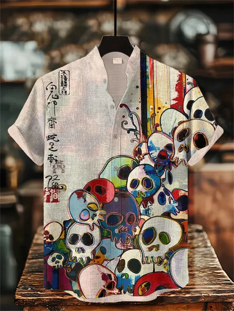 3D Printed Shirt Mens Short Sleeve Button Down Casual Summer Hawaiian Beach Graphic Novelty Vintage Loose Vacation Holiday Funny