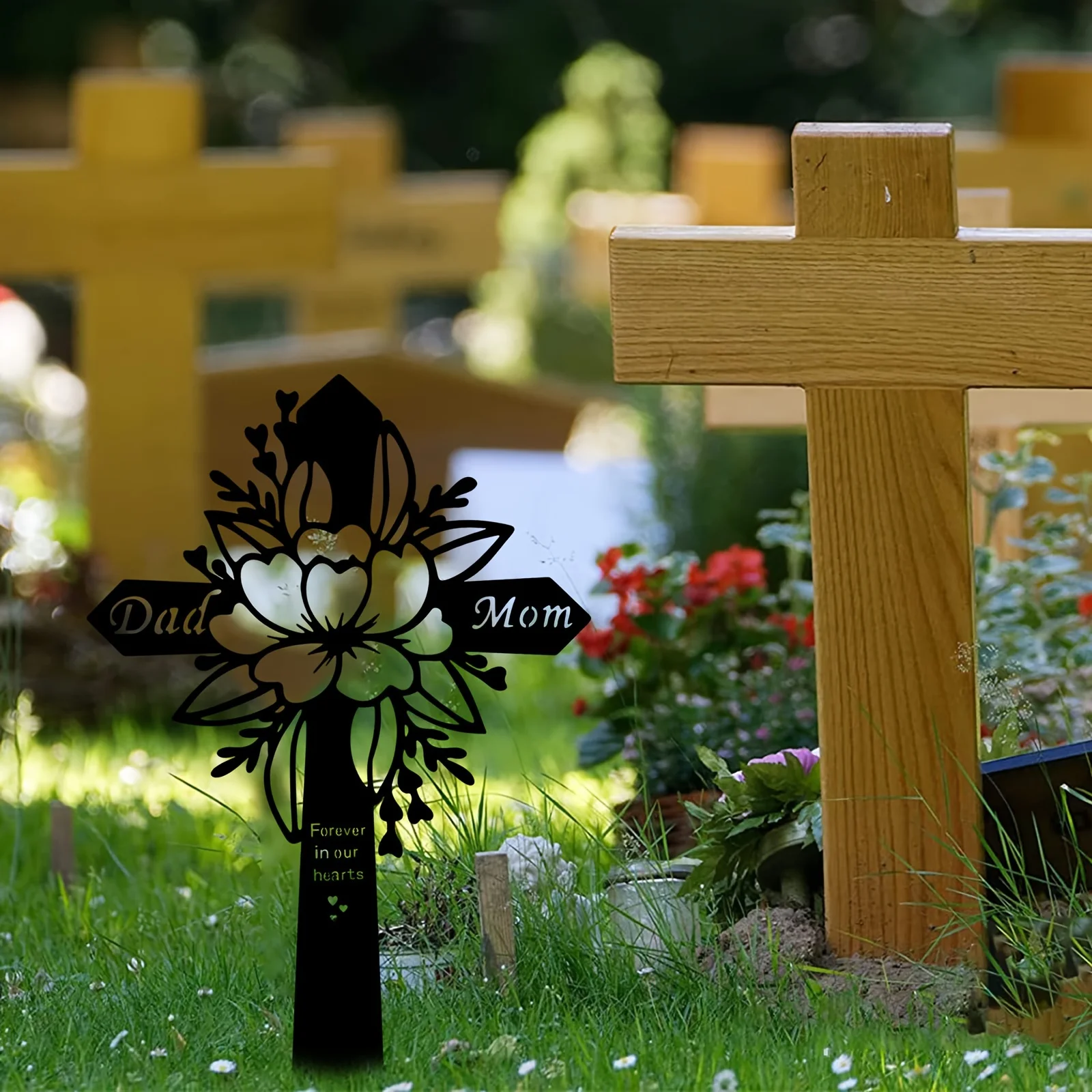 Dad and Mum Memorial Grave Marker Memorial Cemetery Metal Decorative Ground Plug Grave Stake Decoration