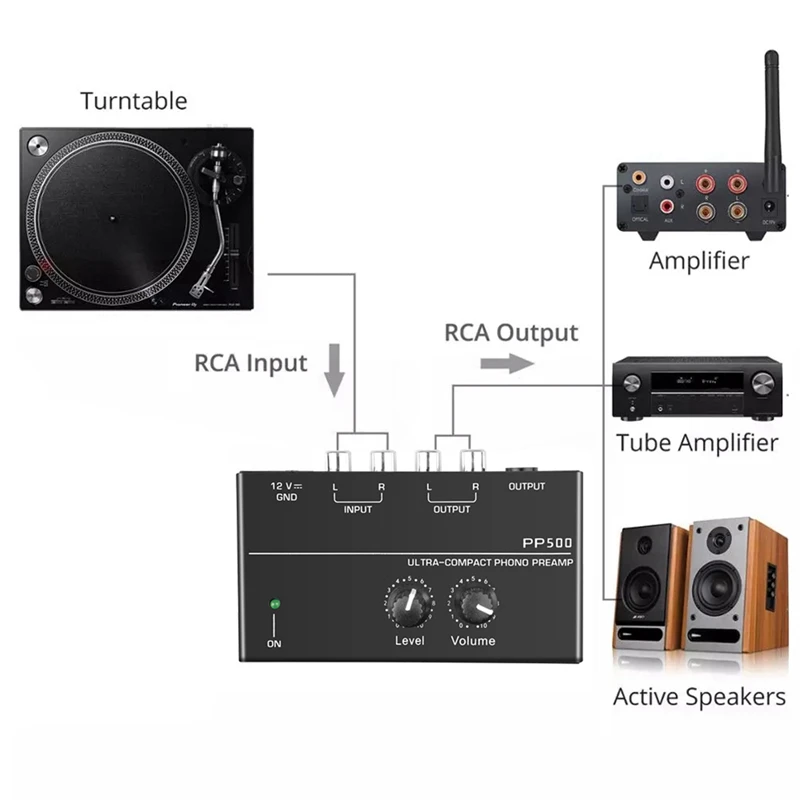 Ultra-Compact Phono Preamp PP500 dengan Bass Treble Balance Volume penyesuaian pre-amp Turntable preamplified US Plug