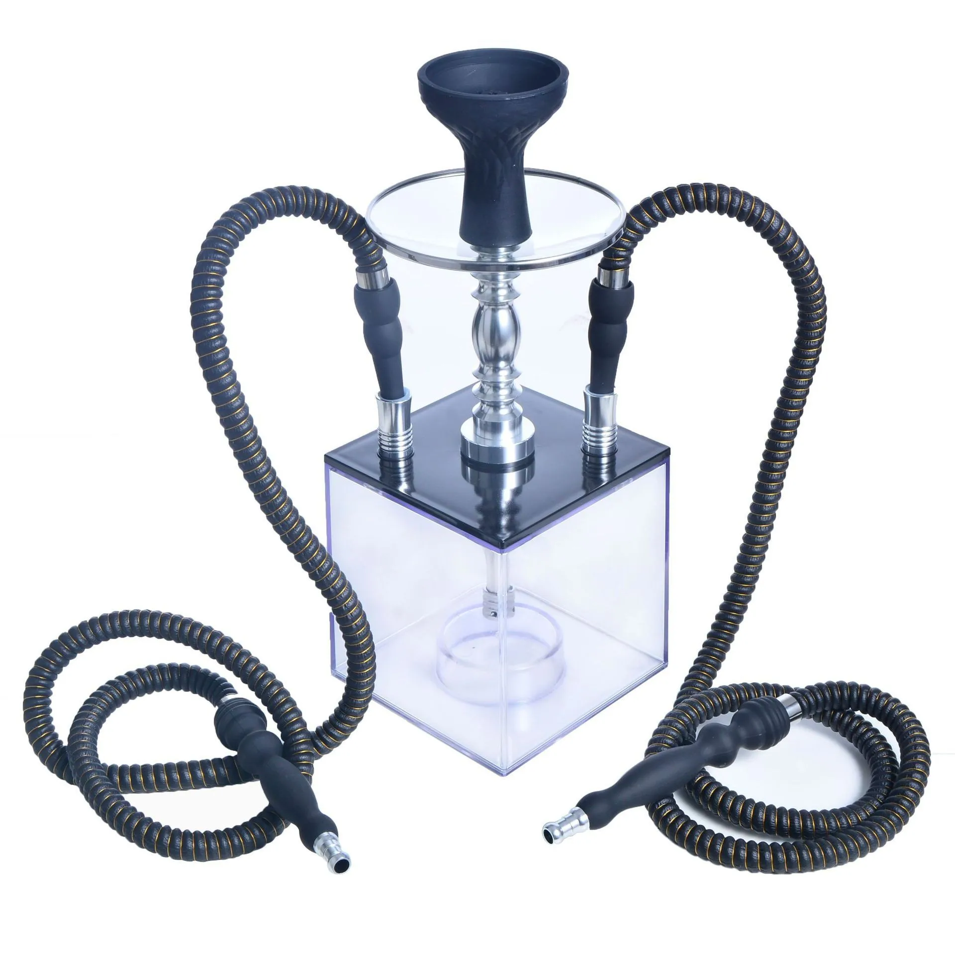 Acrylic Hookah Set with Led Light Shisha Water Pipe Silicone Bowl&clip&pipe Double Hose Nargile Chicha Transparent Hookah Set