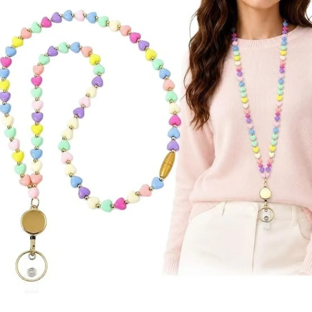 With Clear Card Mobile Phone Beaded Lanyard Detachable Waterproof Phon Retractable Badge Holder Colorful Beaded Retractable