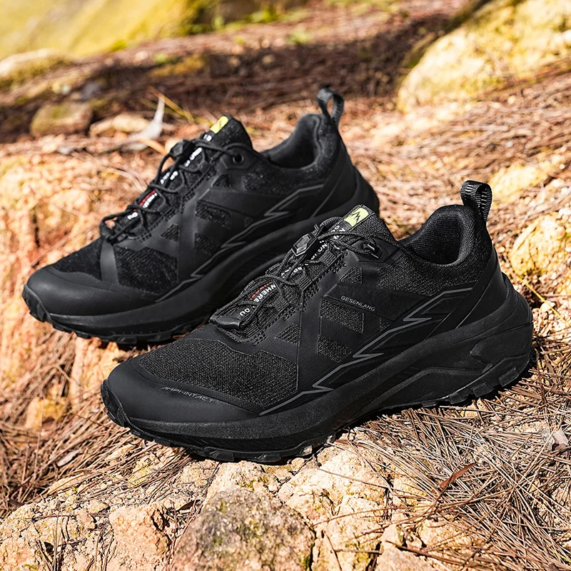 أحذية المشي لمسافات طويلة مريحة للرجال باللون البرتقالي، ونعال مطاطية، وأحذية المشي لمسافات طويلة عالية الجودة، ومقاومة للاهتراء ومضادة للانزلاق