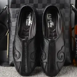 new chinese style men casual flat old peking shoes men genuine leather comfortable antiskid shoes tai chi  exercise kungfu shoes