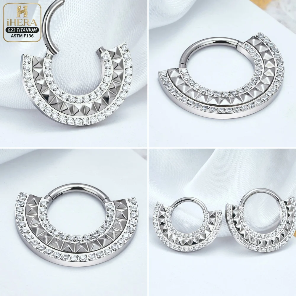 ASTM F136 Titanium Sparkly CZ Pyramid Hinged Segment Ring Septum Clicker Nose Helix Piercing Jewelry Wholesale Lot