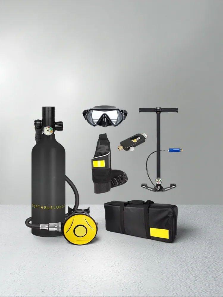 1L Mini-Tauchflasche Komplettset, 3000PSI Hochdruck-Nachfüllbare Luftflasche mit Manueller Handpumpe, 15-20 Minuten Unterwasser-Atemgerät für Schnorcheln, Freizeittauchen und Outdoor-Wassersport