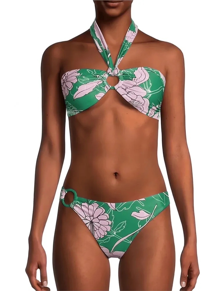 Costume da bagno intero con stampa floreale bikini retrò e gonna copricostume attillata da donna, fasciatura estiva, spiaggia, lusso elegante