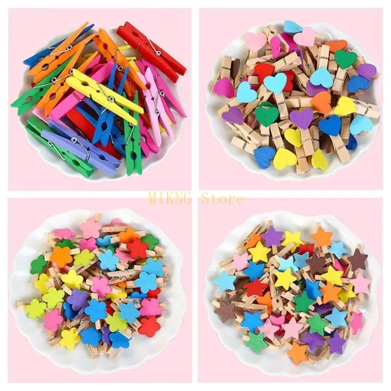 50 個ミニ洗濯バサミフォトクリップアソートカラー小さな洗濯バサミ工芸品写真カラフルな装飾木製クリップベストセール