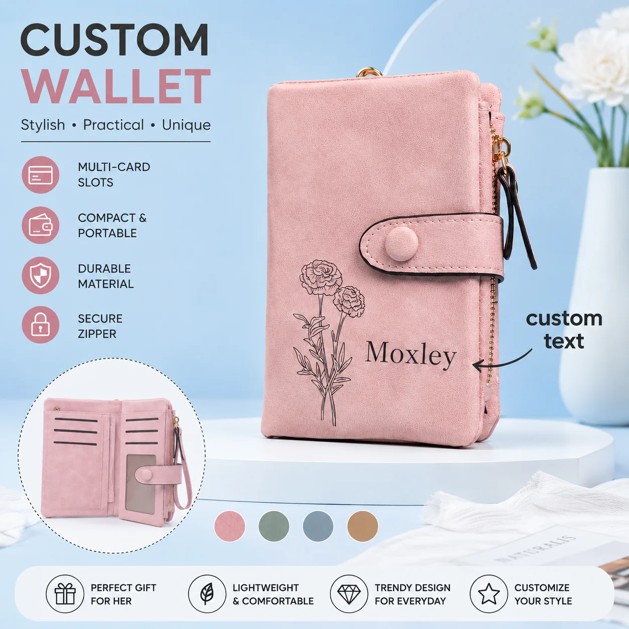 

Customizable Name Women's Suede Leather Wallet Exquisite Clutch Purse Casual Elegant Wristlet for Shopping Travel Dating Work