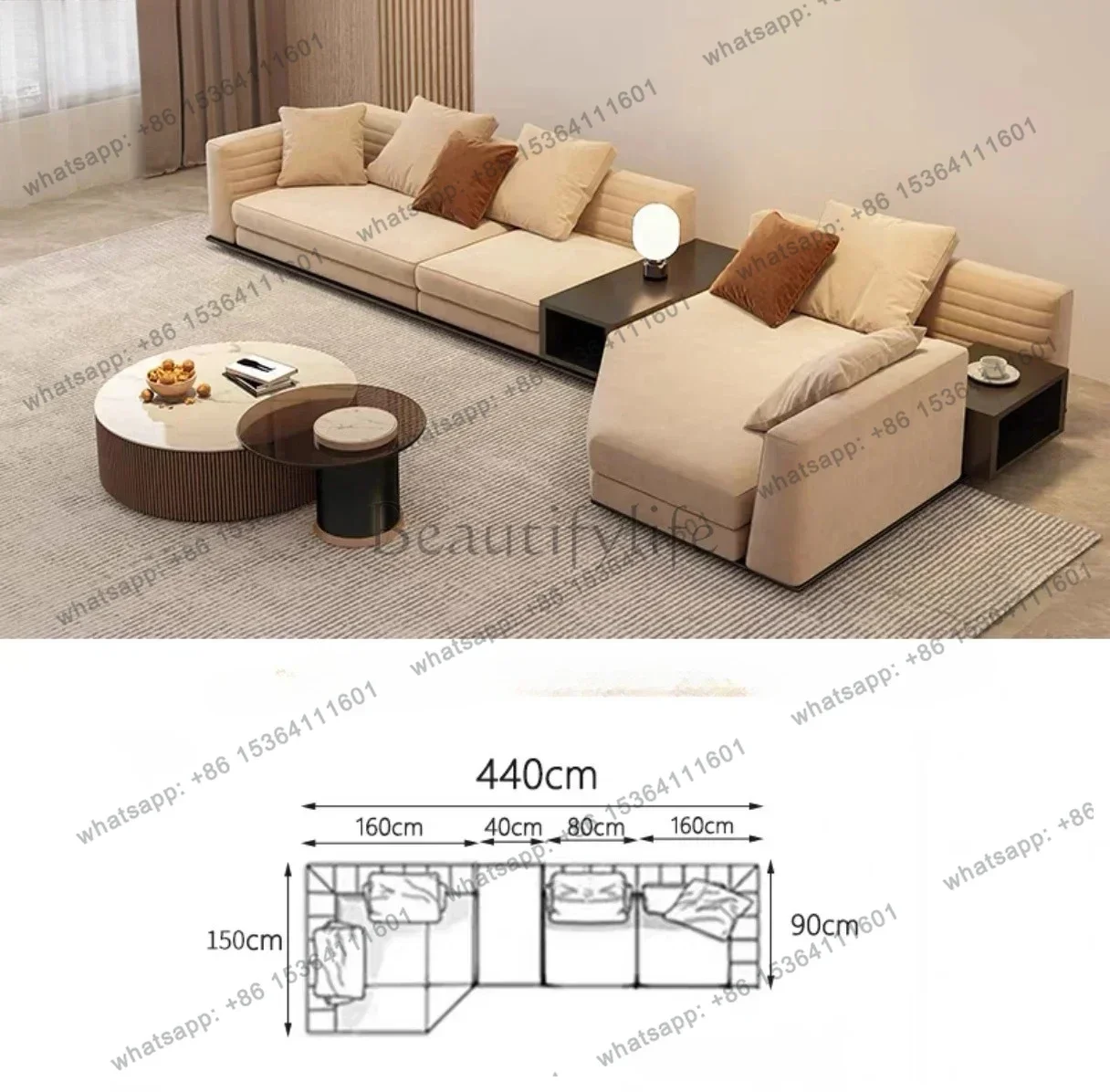 LJYNew light luxury minimalist villa living room large apartment, high-end matte cloth sofa