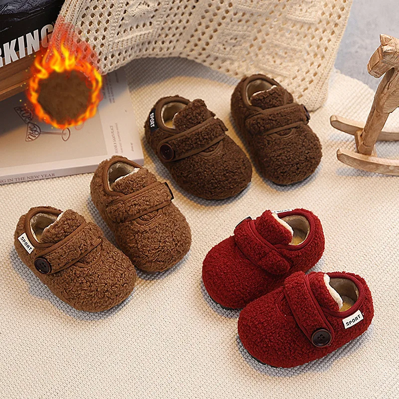 

2026 детская зимняя прогулочная обувь для маленьких девочек, двойная хлопковая обувь для мальчиков, детские мокасины из флиса
