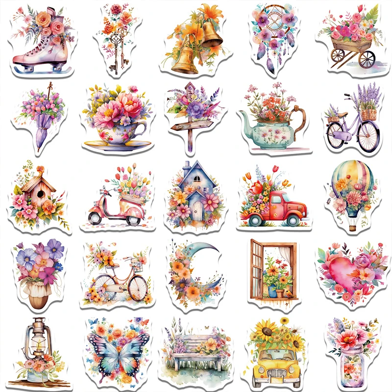 50 قطعة ريترو زهرة جديدة العالم INS نمط الكتابة على الجدران ملصقات DIY بها بنفسك الجمالية دفتر كوب ماء الغيتار الحالات الهاتف الشارات اللعب هدية
