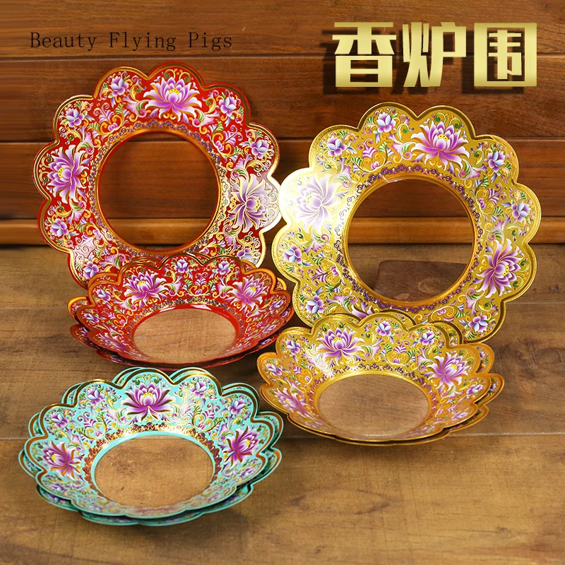 1PCS thickened alloy incense burner with enamel colored incense ash tray connected to incense ash tray for Buddha supplies