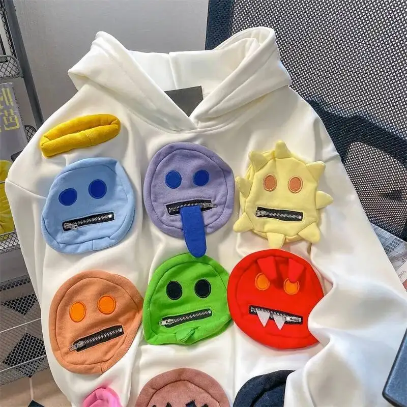 BabYoung American Retro Demon Smiling Face Sweatshirts Sweet Thicked Warm Hoodie Tops Y2k E-Girl Long Sleeve Sweatshirt Women