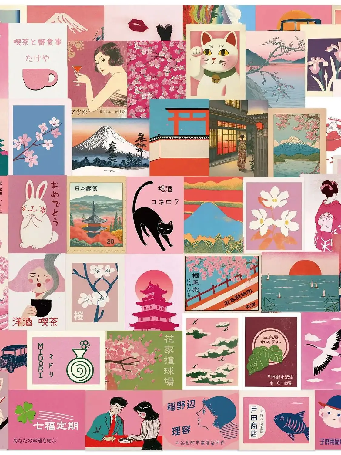 10/30/50 PIÈCES Dessin Animé Rétro Rose Japonais Esthétique Autocollant BRICOLAGE Téléphone Ordinateur Portable Bagages À Roulettes Graffiti Autocollants Amusant pour Enfant