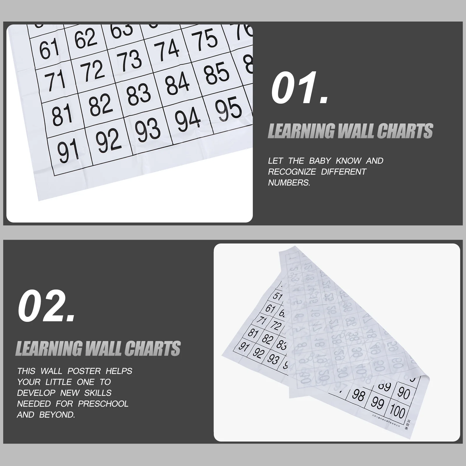 Toys Hundreds Table Labels 1-100 Numbers Wall Chart Poster Kids Learning Toddler