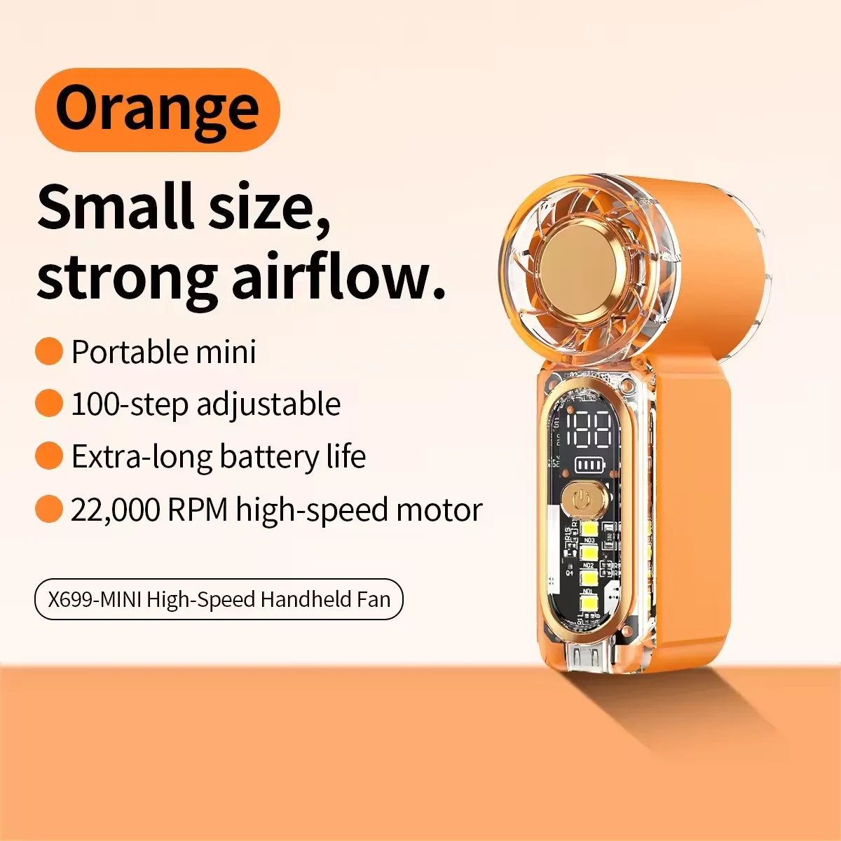 Mini-Handventilator, USB-aufladbar, ultra-leise, mit digitaler Anzeige, kleiner elektrischer Ventilator, leistungsstarker Wind, persönlicher Kühlventilator für Konzerte – Detail 7