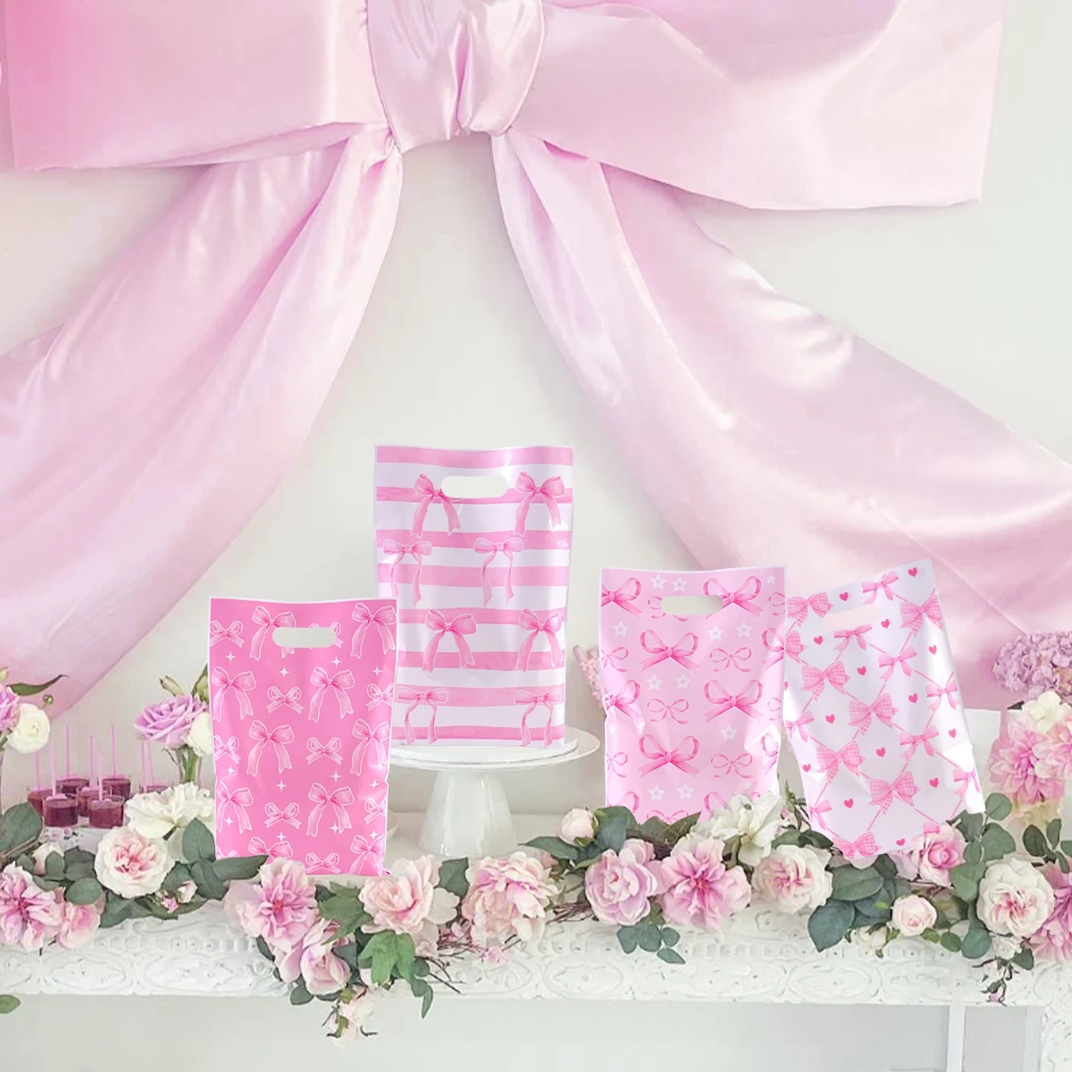 10/20/50 Stück rosa Geschenktüten mit Schleife, für Kuchen, Snacks, Süßigkeiten, 1. Geburtstag, Partyzubehör, Frühlingsfeiertage, Hochzeitsfeier, Dekoration – Detail 6