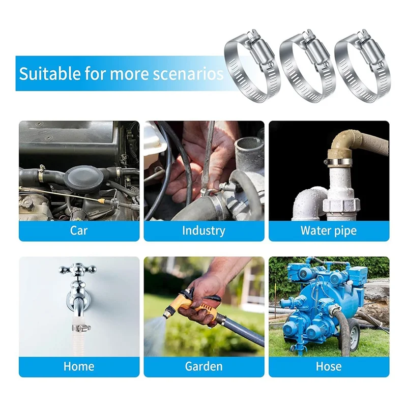 ABLL-20 قطعة مشابك خرطوم من الفولاذ المقاوم للصدأ، 1/4-2 بوصة (6-51 مم) مشابك خرطوم أنبوب تروس دودة قابلة للتعديل للسباكة والآلات