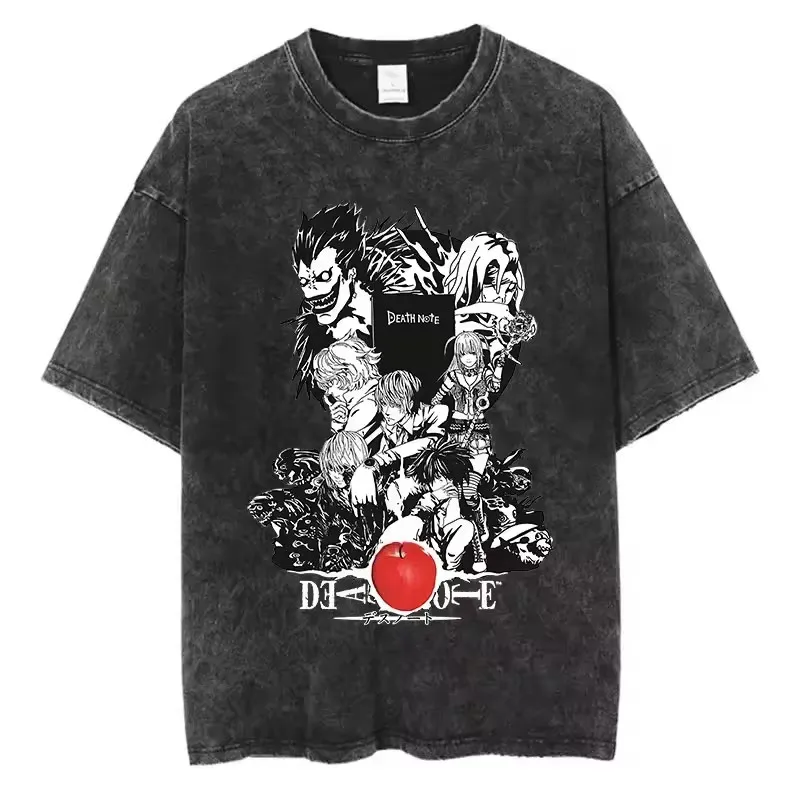 

Death Notes Anime Washed Short sleeved round neck Y2k Tshirt Men Clothing New in Top & Tees Mens TShirt