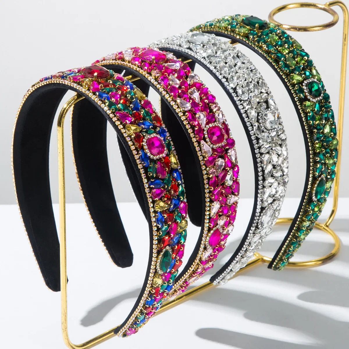 European and American New Retro Color Inlaid with Diamonds Super Flash Headband Temperament Luxury Hair Accessories