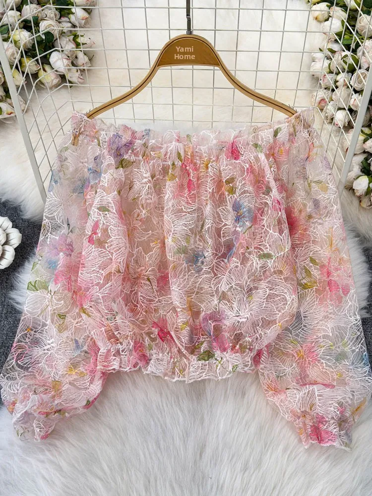 Ele Fairy T Sle ricamato lungo Sve Me Design dolce giovanile One oulder irt Top Faion estivo da donna