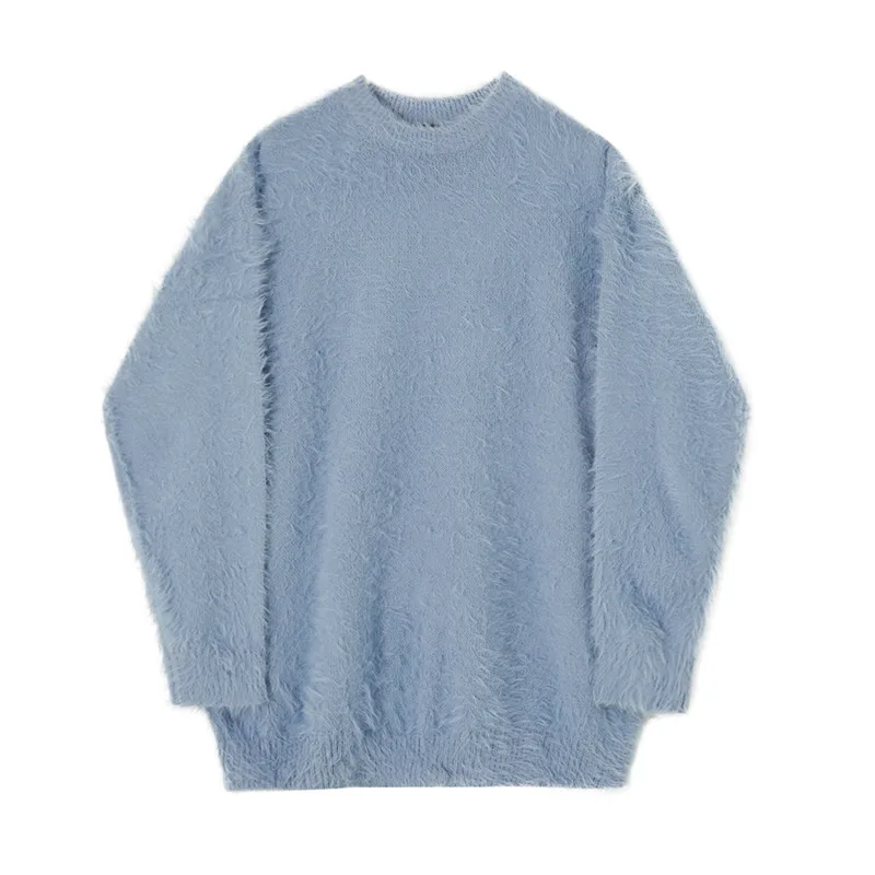 SYUHGFA 2024 Autumn Winter Round Collar Mohair Sweater Loose Korean Style Vintage Kintted Sweater Pullover Men Clothing