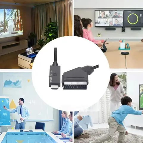 HD 1080p SCART to HDMI-Compatible Converter Cable Scart to HDMI-Compatible Input Output Audio Video Cable Adapter for HDTV/DVD