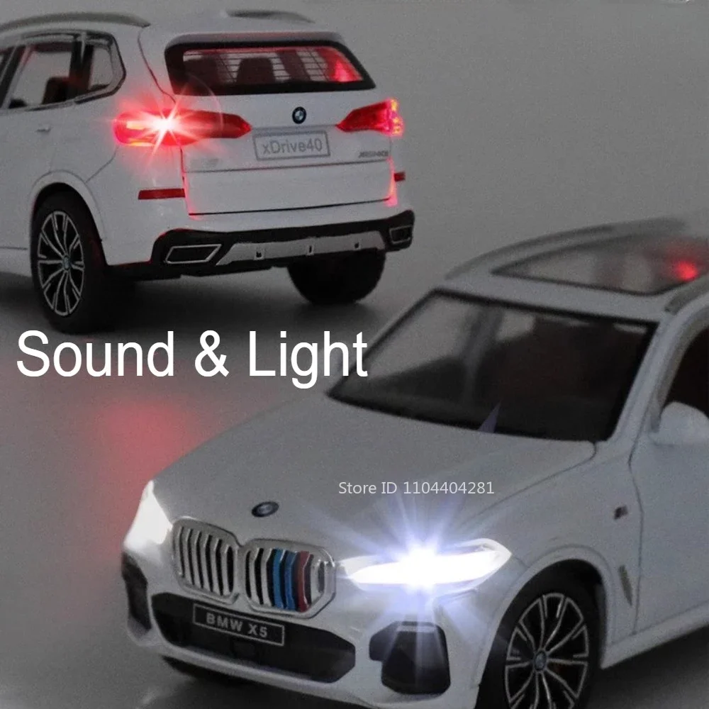 1:24 X5 7 لعبة مجسمة مصغرة دييكاست سيارة مصنوعة من خليط معدني 6 أبواب مفتوحة ضوء الصوت التراجع مجموعة المركبات من نماذج محاكاة