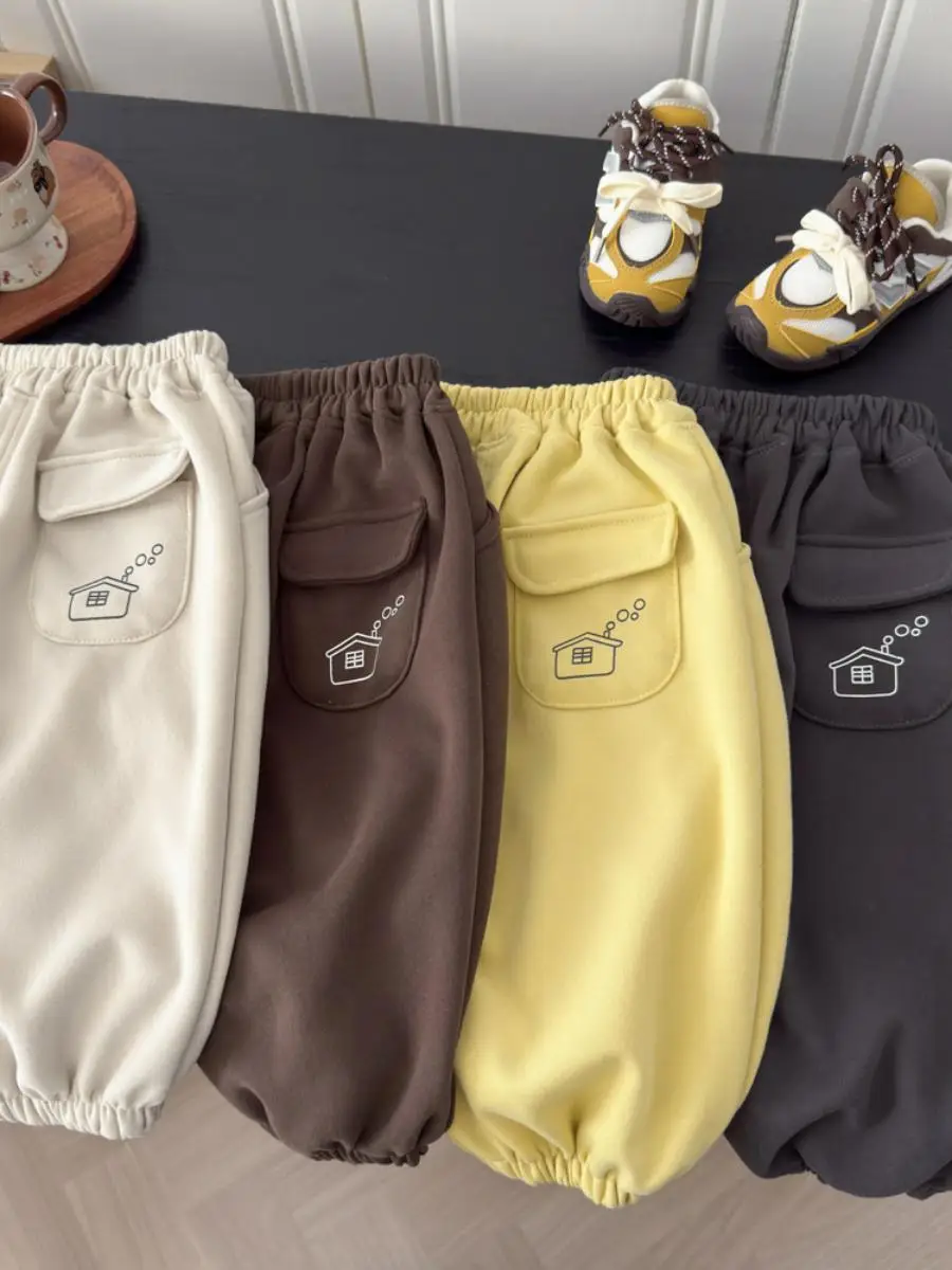 กางเกงกีฬาเด็กผู้ชาย แฟชั่นฤดูใบไม้ร่วง สีน้ำตาล ลำลอง เสื้อผ้าเด็ก แมทช์ได้กับทุกชุด กางเกงขายาว ทันสมัย ใหม่ กางเกงเด็ก