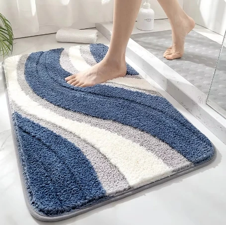 

Simple Thicken Large Capacity Absorbent Water Bathroom Mat Flocked Quick-drying Anti-slip Bath Rug Soft Bathtub Side Carpet Mats