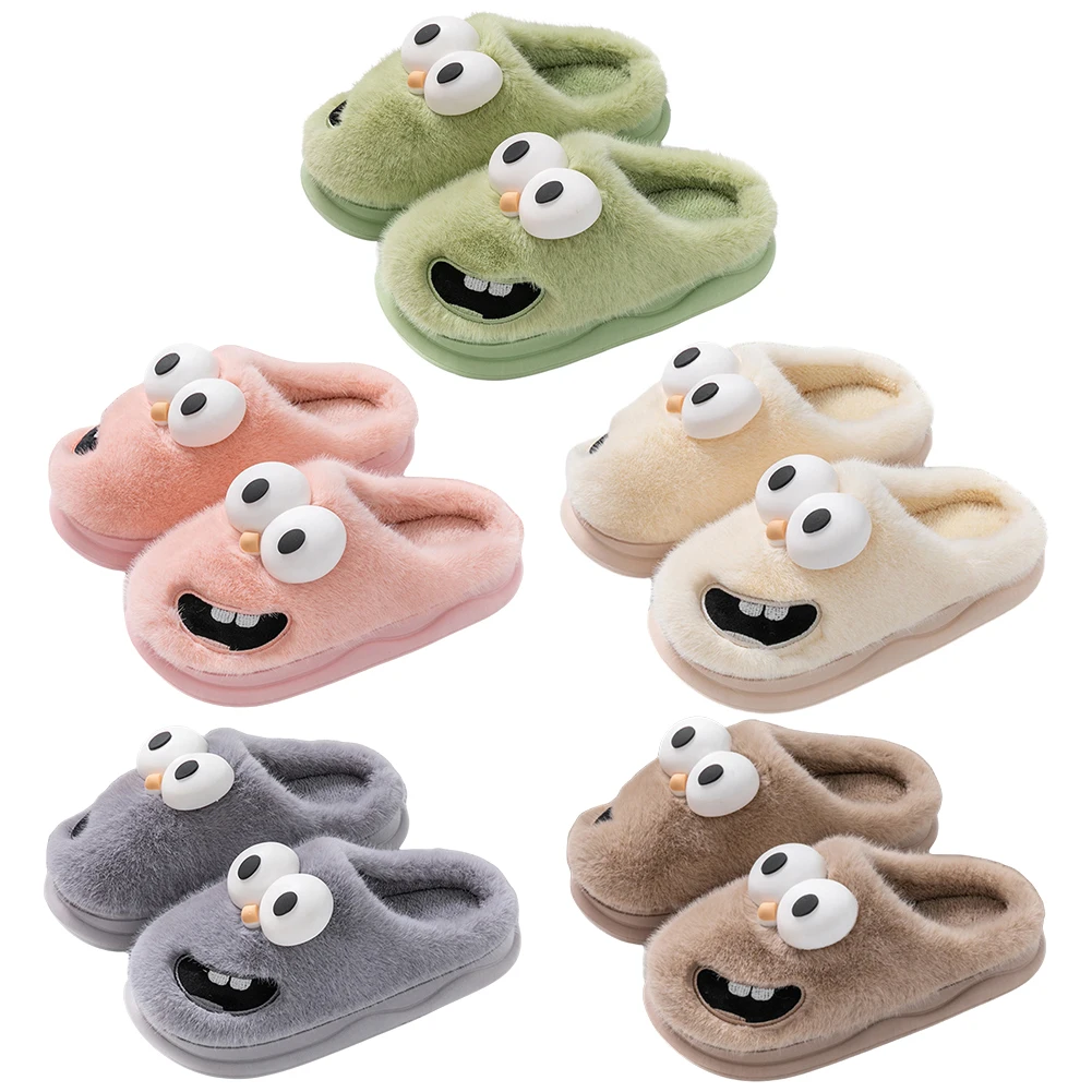 كبير العينين الكلب نعال قماش الحرارية جرو النعال مريحة غامض شباشب بصور حيوانات فروي مغلق تو النعال لخريف شتاء