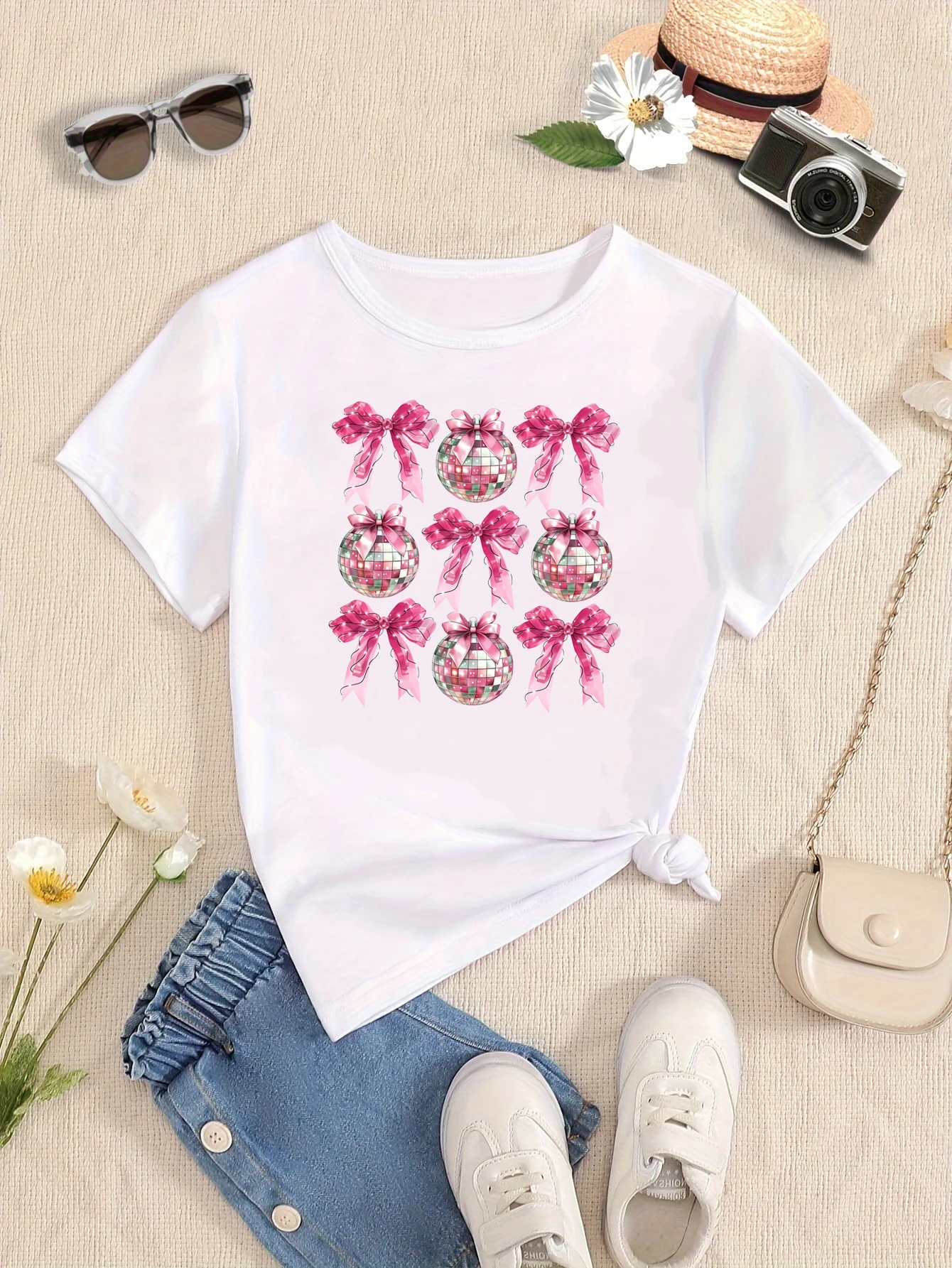 New Year Bow Planet Printed T Shirt Girls New Year'S Gift T-Shirt Funny Kids Clothes White/Black/Blue/Purple T-Shirt