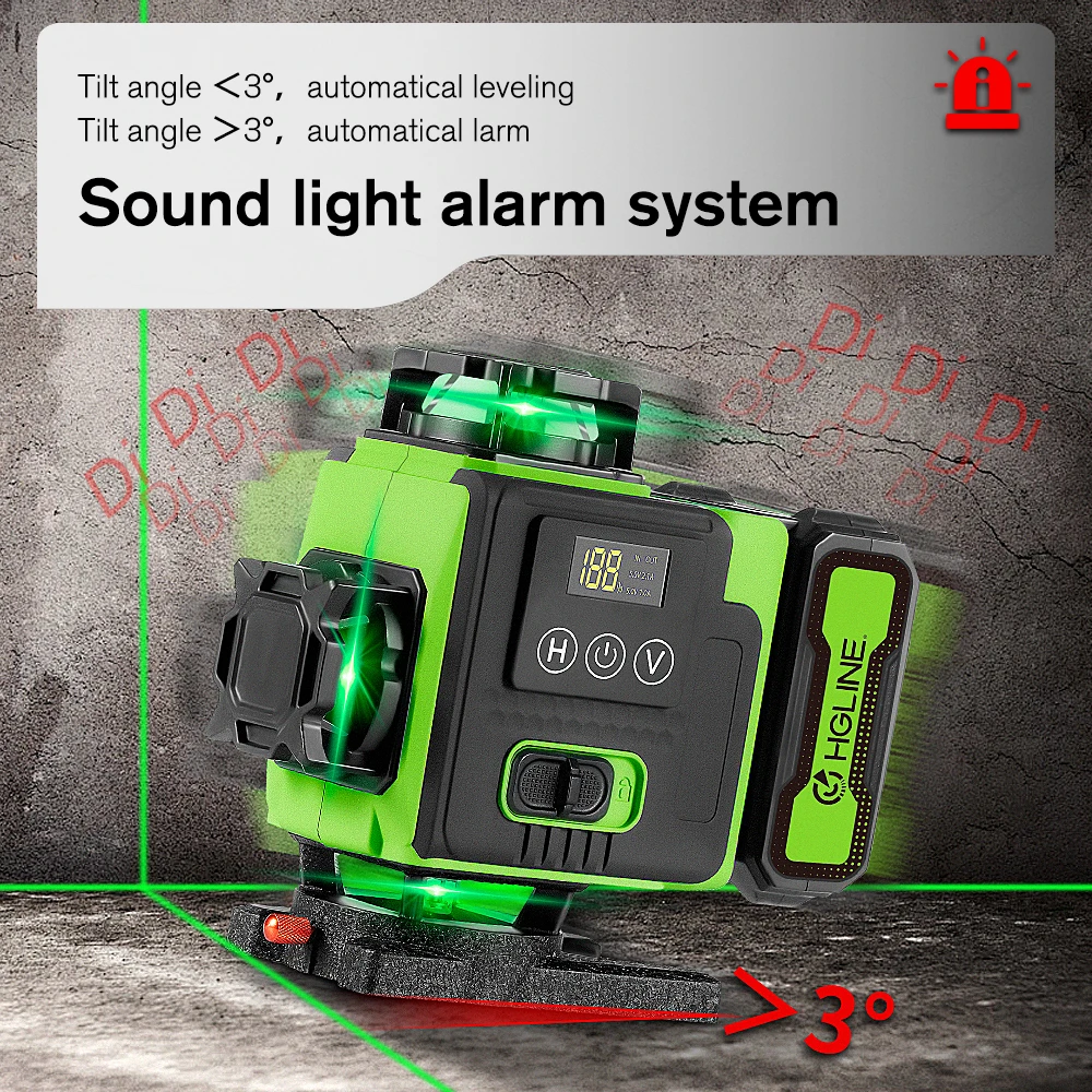 HGLINE 16 Lines/4D Laser Level Professional Construction Laser Level Tool 360° Selfleveling Horizontal Vertical Leveling Machine - 3