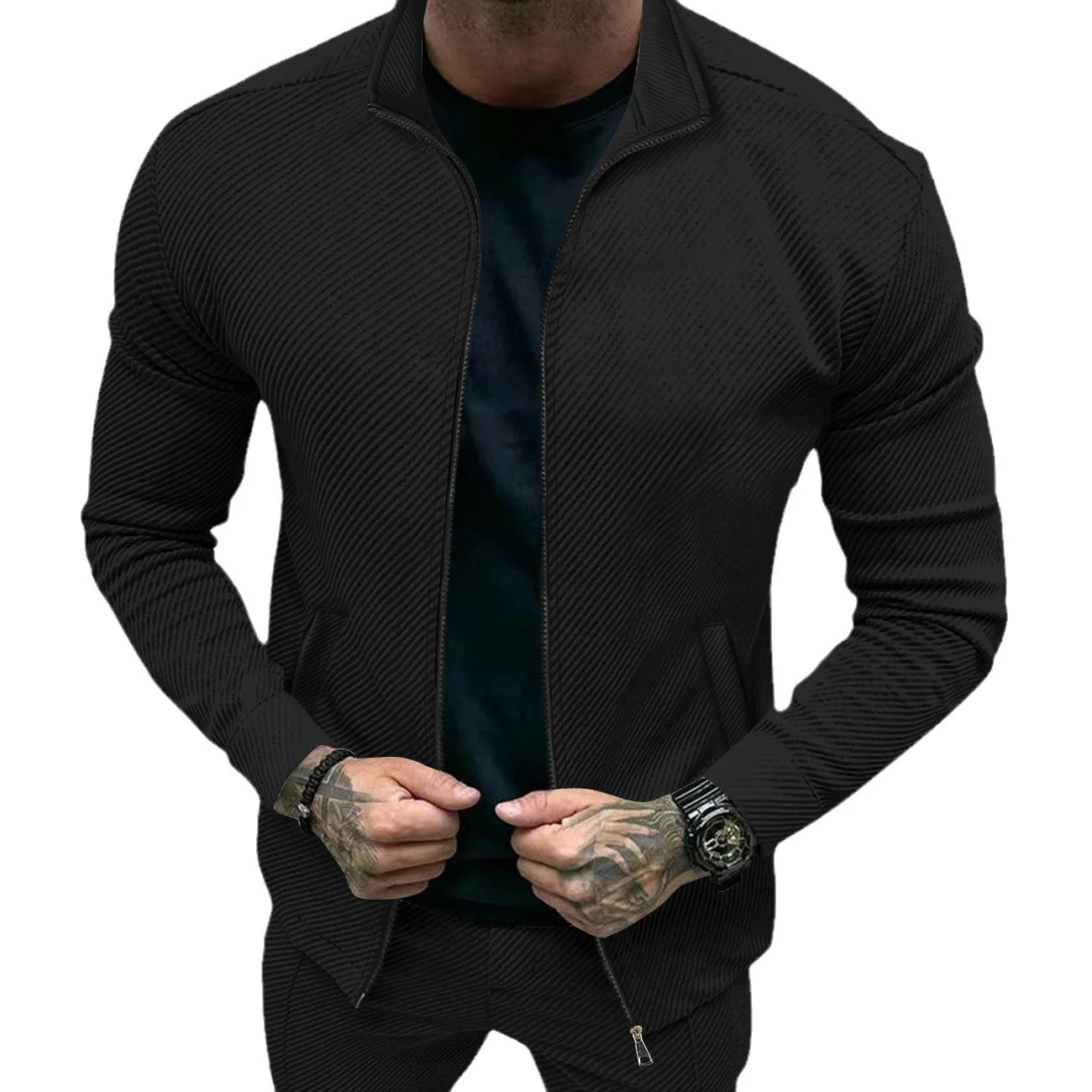 Men's Autumn and Winter New Twill Jacquard Long Sleeve 2024 Men's Fashion Slim Fit Zipper Jacket motorcycle jacket hoka