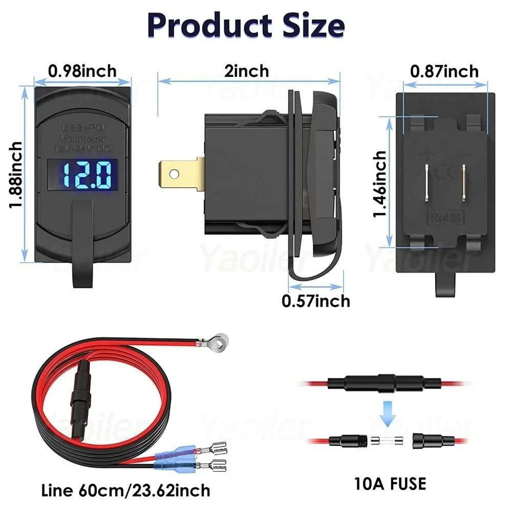 Qidoe 12 Volt USB Stopcontact Paneel: Aluminium Dubbele QC3.0 USB Inbouw, 150W Sigarettenaansteker Snel Oplader met Voltmètre LED et Aan/Uit Schakelaars voor 12V / 24V Auto Marine Boot RV Golf Cart Qidoe 12 Volt USB Stopcontact Paneel: Aluminium Dubbele QC3.0 USB Inbouw, 150W Sigarettenaansteker Snel Oplader met Voltmètre LED et Aan/Uit Schakelaars voor 12V / 24V Auto Marine Boot RV Golf Cart