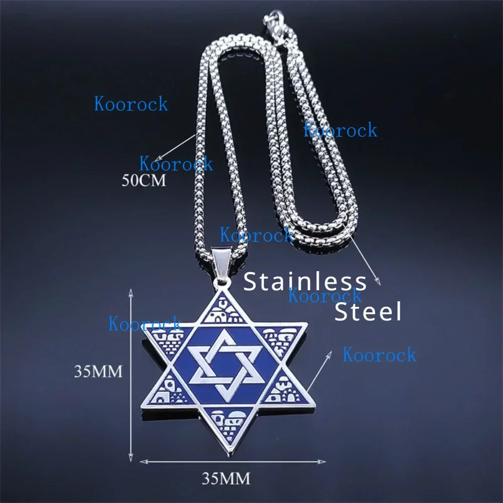 50 Options David Star Pendant Necklace, Stainless Steel with Zirconia, Jewish Menorah & Fatima Hand Blessing Life Tree Jewelry