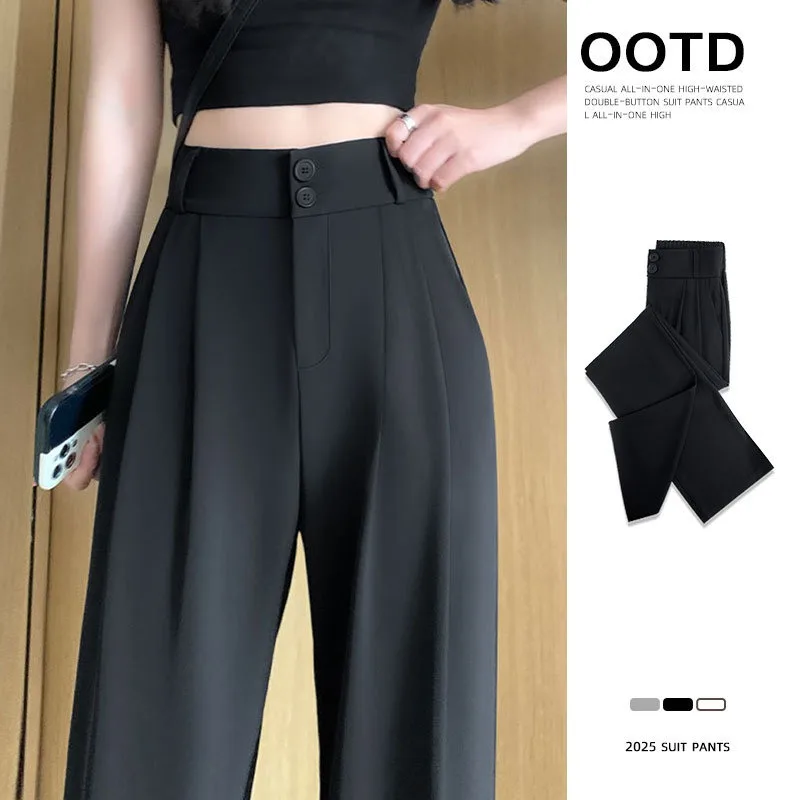 

Black Suit Pants for Women New Summer High-waisted, Drape and High-end Straight-leg Trousers for Short People Personality