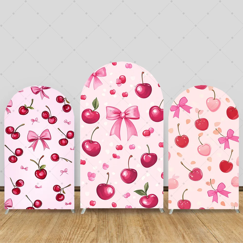

Cherry Red Plaids Arch Cover Backdrop for Girl Photography Berry First Birthday Party Background Kids Baby Shower Props