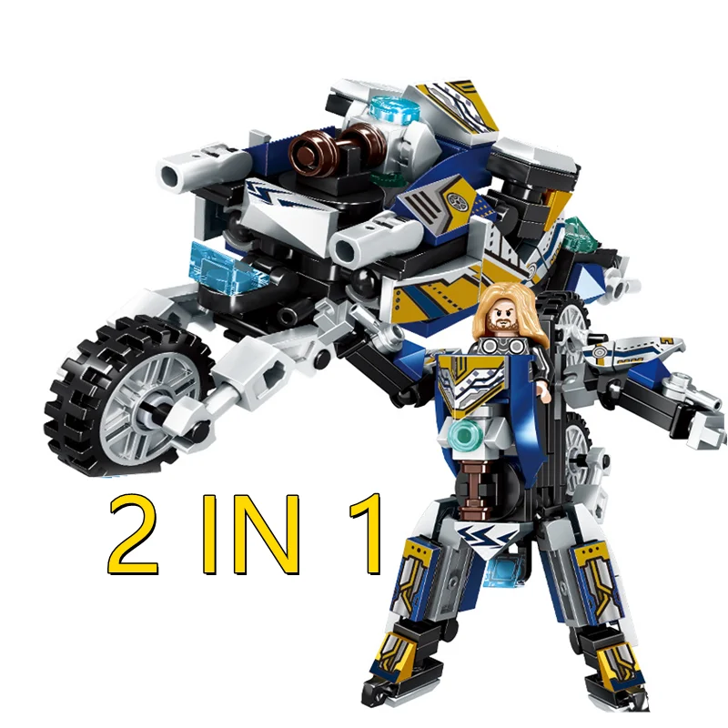 Superheroes 2 In 1 Marvel Movie Avengers Clan Transforming Mecha Motorcycle Model Building Blocks Bricks Classic Kids Toys Gifts