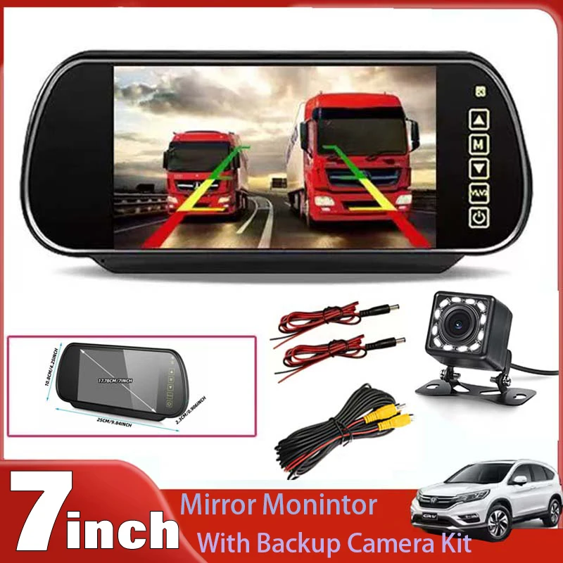 7inch Mirror Monitor with 12LED Backup Camera Set Universal Night Vision Parking Assistant for Truck Pickup Trailer Van Bus RV