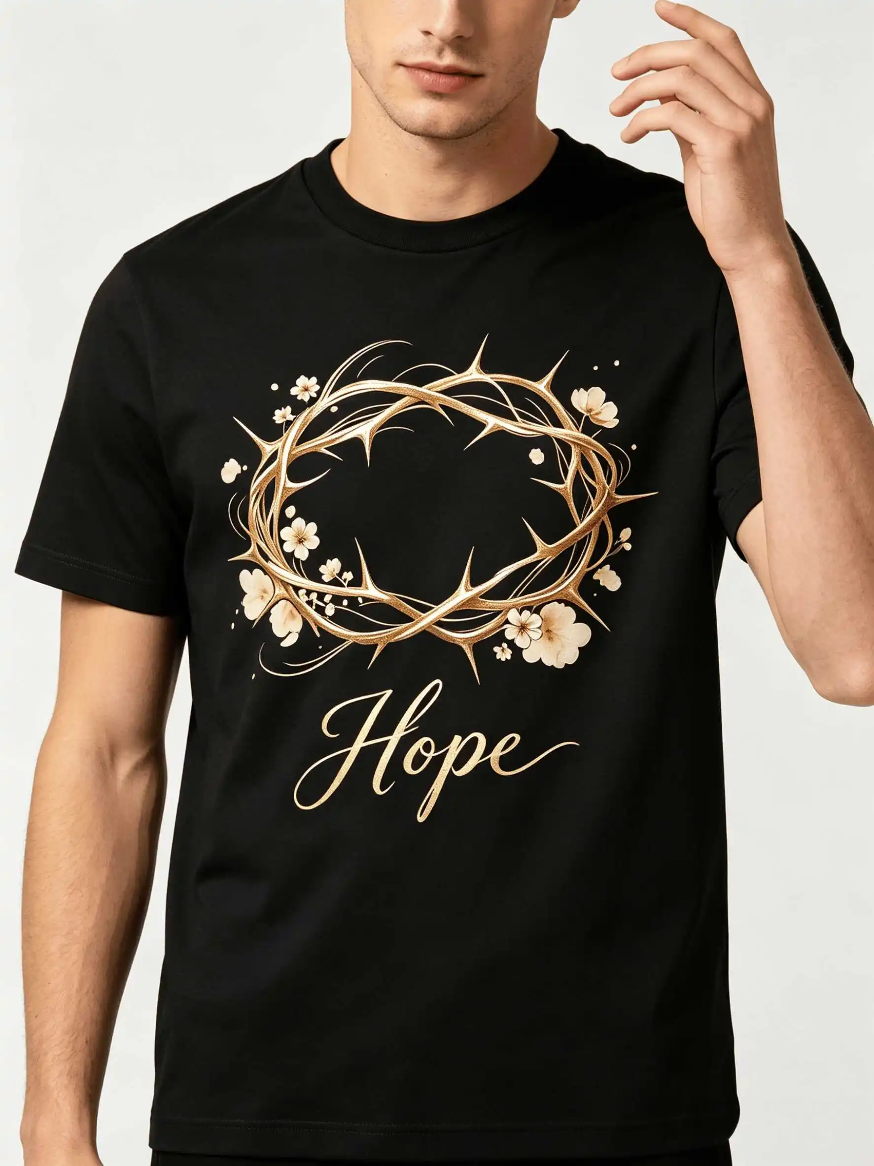 US Stock Summer Natural Cotton Crown of Thorns Hope Tee Quiet Luxury S-5XL Gift