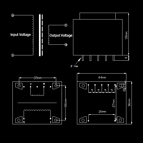 EI41 6W 6VA Ac 220V Ac 9V 12V 18V 24V Mini Sealed Plug in Pcb Board 4P 7P 9P 2 + 2 2 + 5 4 + 5 Pin Power ingekapseld Transformator