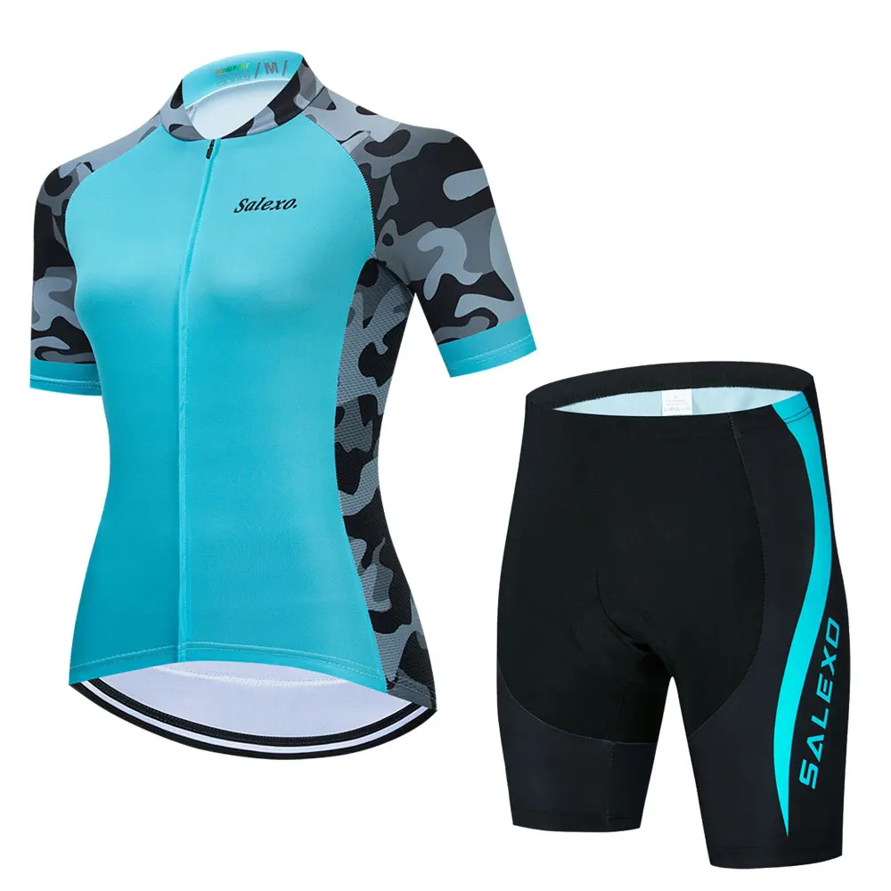 Salexo Cycling Jersey Set 2023 Women Summer Short Sleeve MTB Bike Cycling Clothing Maillot Ropa Ciclismo Uniform Kit Top Shirts