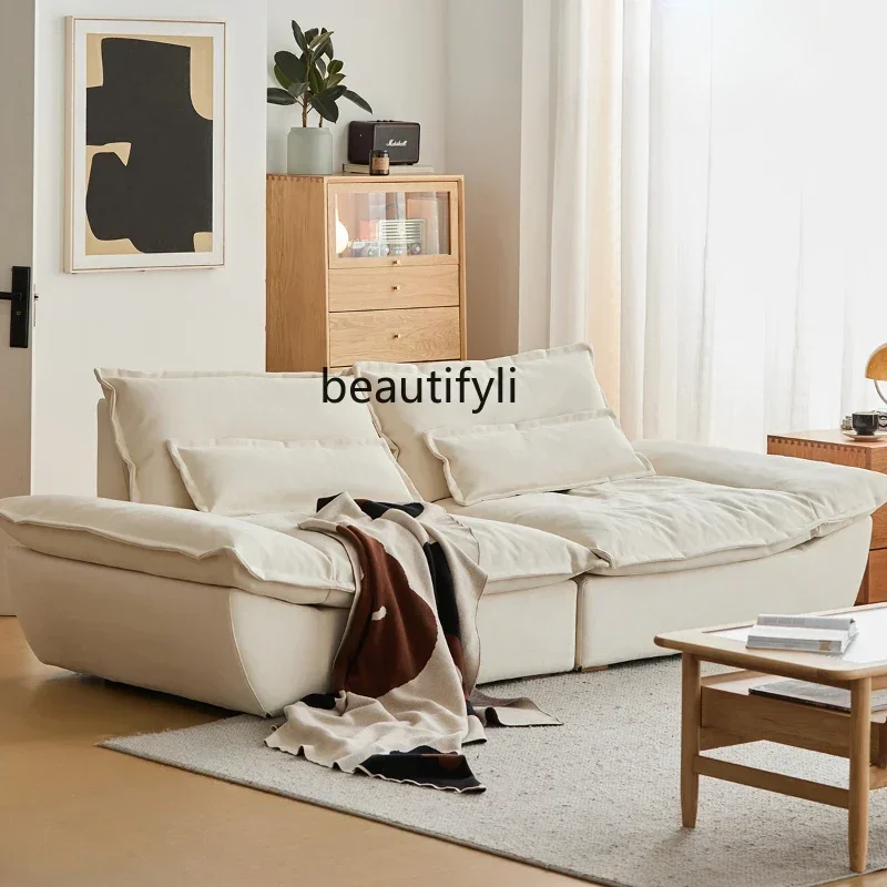 

Q181 Sailing Sofa Faux Leather Living Room Small Apartment Double Cream Style Fabric Sofa