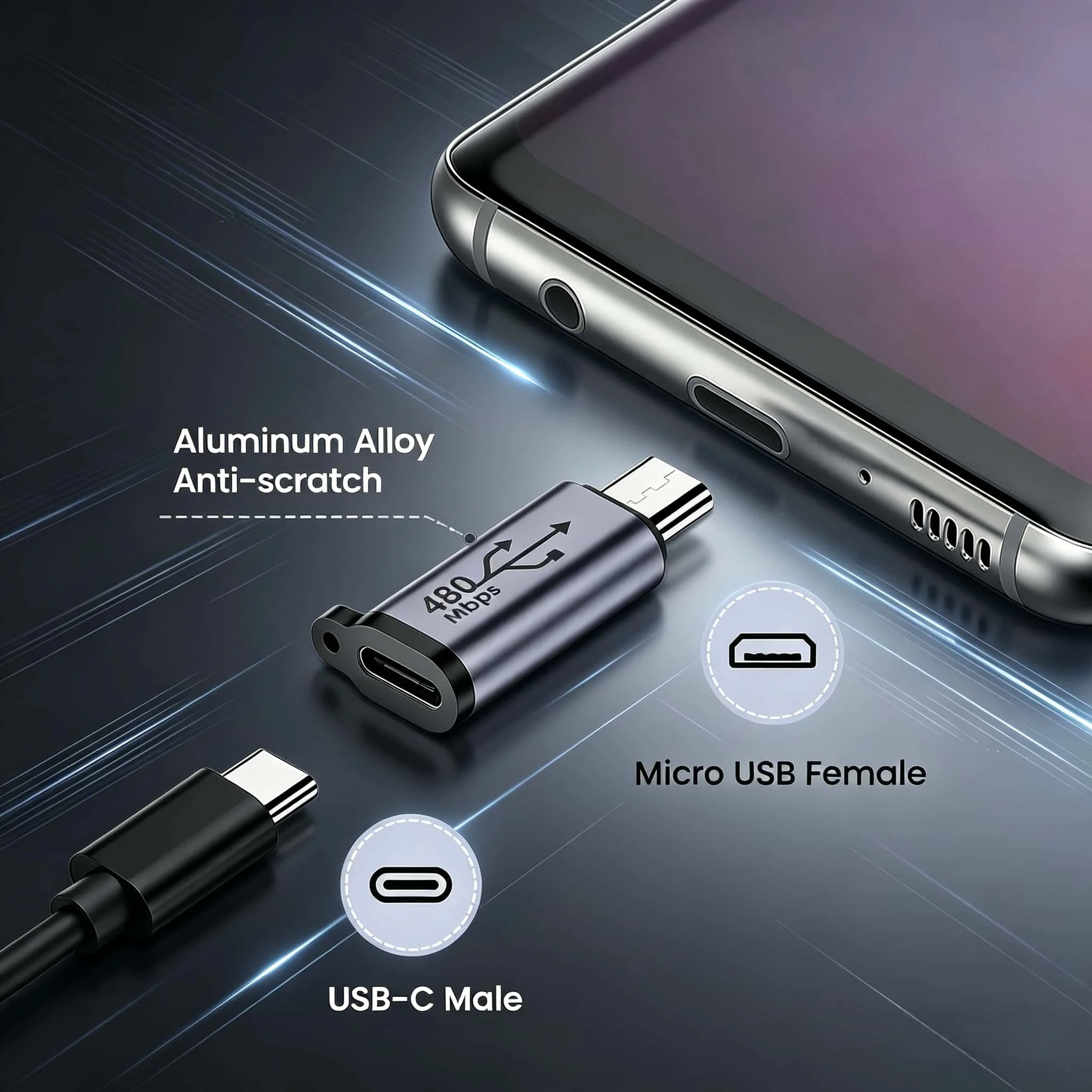 4PCS Type-C Female to Micro USB Male Converter Support Data Sync Connector for Samsung Galaxy S8/S8+ and All Micro USB Enabled